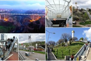 Köprüleri ve yürüyen merdivenleri ile modern şehir Karabük